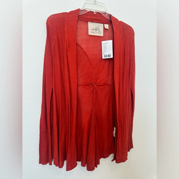 Angel of the North Anthropologie Women XS Orange Linen Cardigan Open Front - Picture 4 of 10